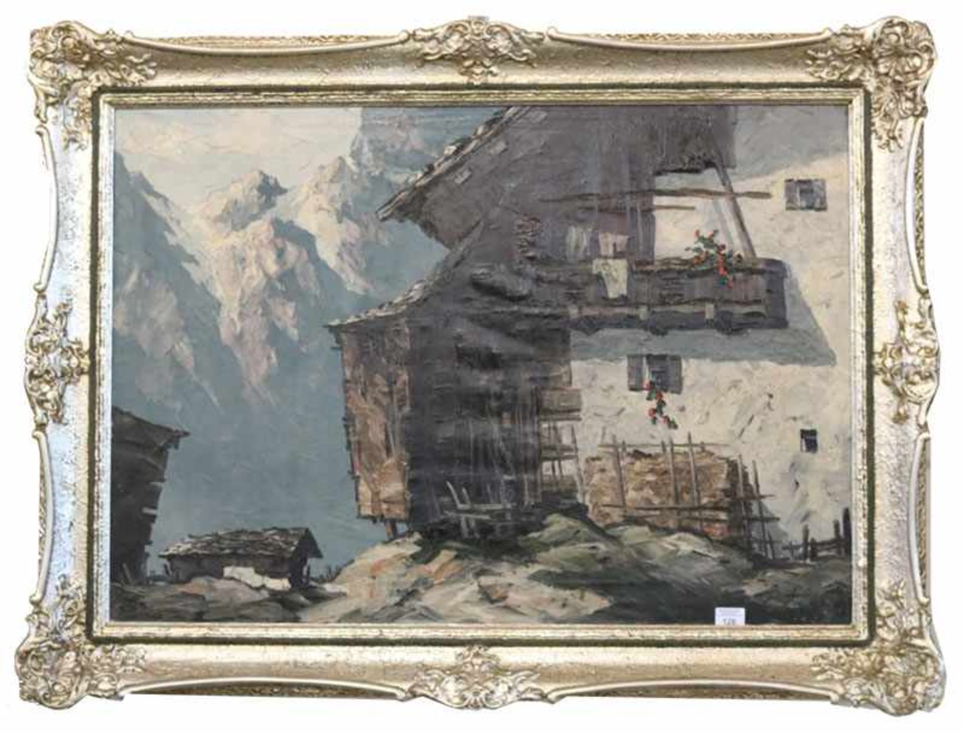 Gemälde ÖL/LW 'Bergbauernhof im Hochgebirge', signiert Hösch, Hans, * 1855 + 1902, studierte in