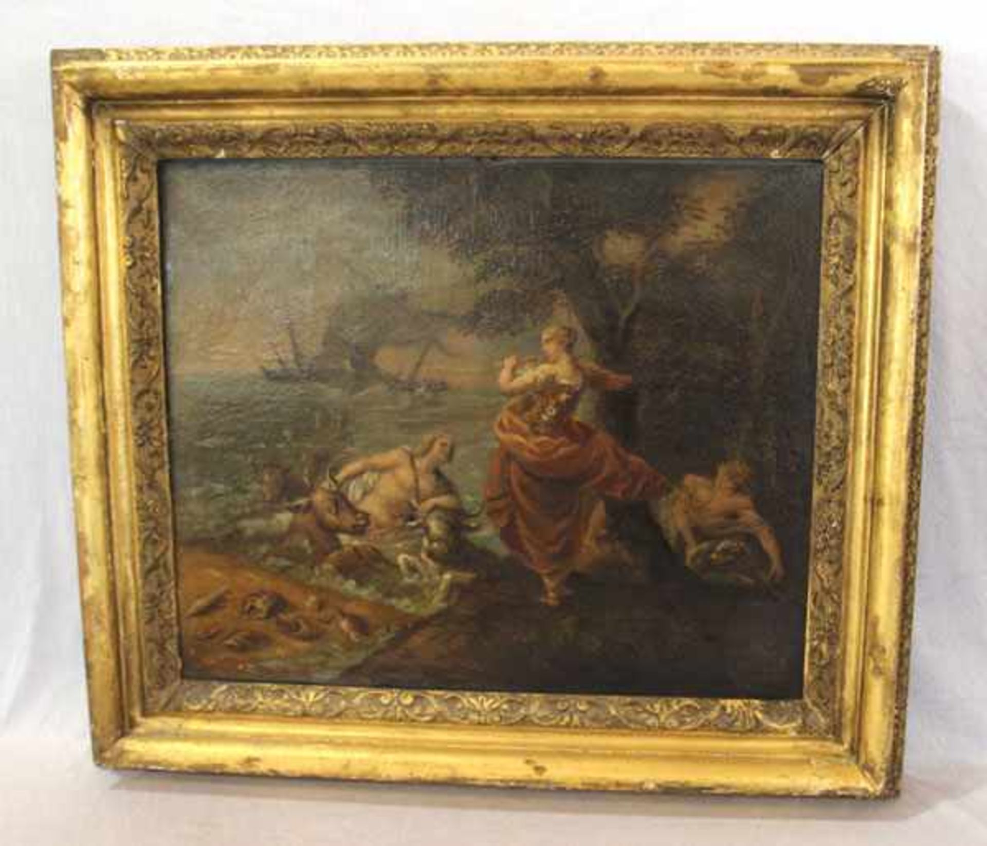 Gemälde ÖL/LW 'Siren mit Flöte warnt die Seefahrer', griechische Mythologie, 18. Jahrhundert,