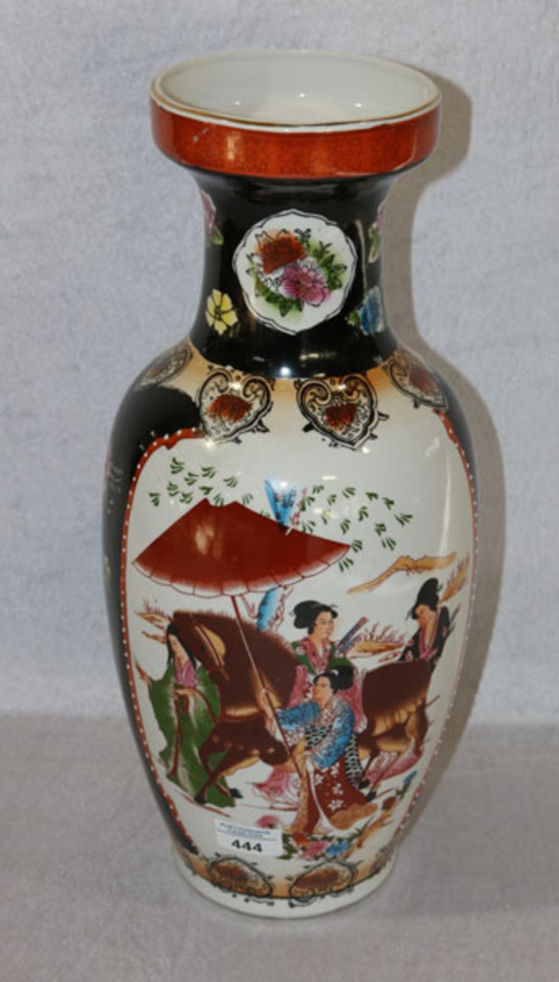 Porzellan Blumenvase mit asiatischem Dekor, H 46 cm, D 21 cm, Gebrauchsspuren