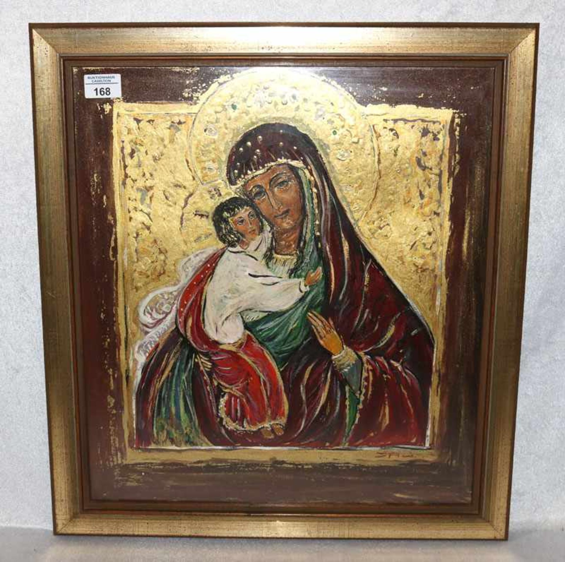 Gemälde, Mischtechnik 'Maria mit Kind', monogrammiert JR ?, unter Glas gerahmt, incl. Rahmen 57 cm x