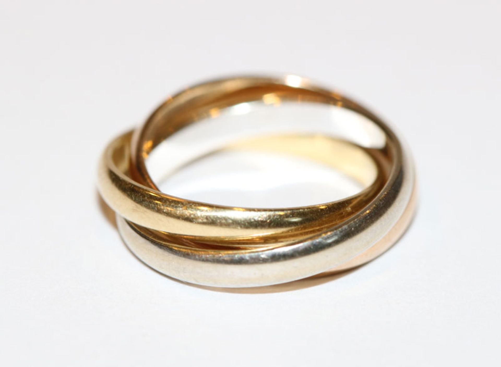 14 k Gelb-, Rose- und Weißgold Ring, Art Cartier, Gr. 49, 4,88 gr.