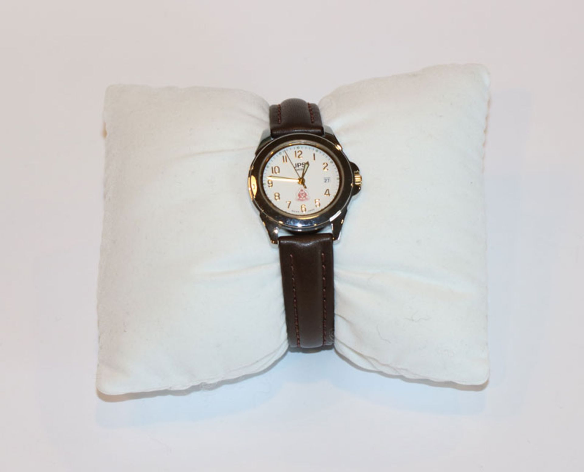 Damen-Armbanduhr der Firma JPS, Schweiz, Zifferblatt mit Wappendekor des Sultans von Oman, neue