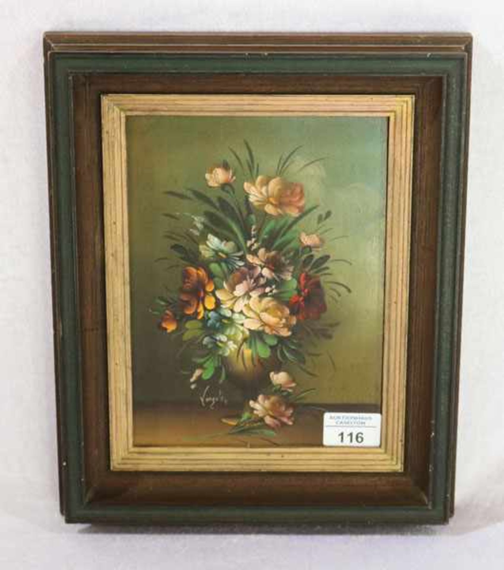 Gemälde ÖL/Malkarton 'Blumen in Vase', signiert Verzola ?, gerahmt, Rahmen leicht bestossen, incl.