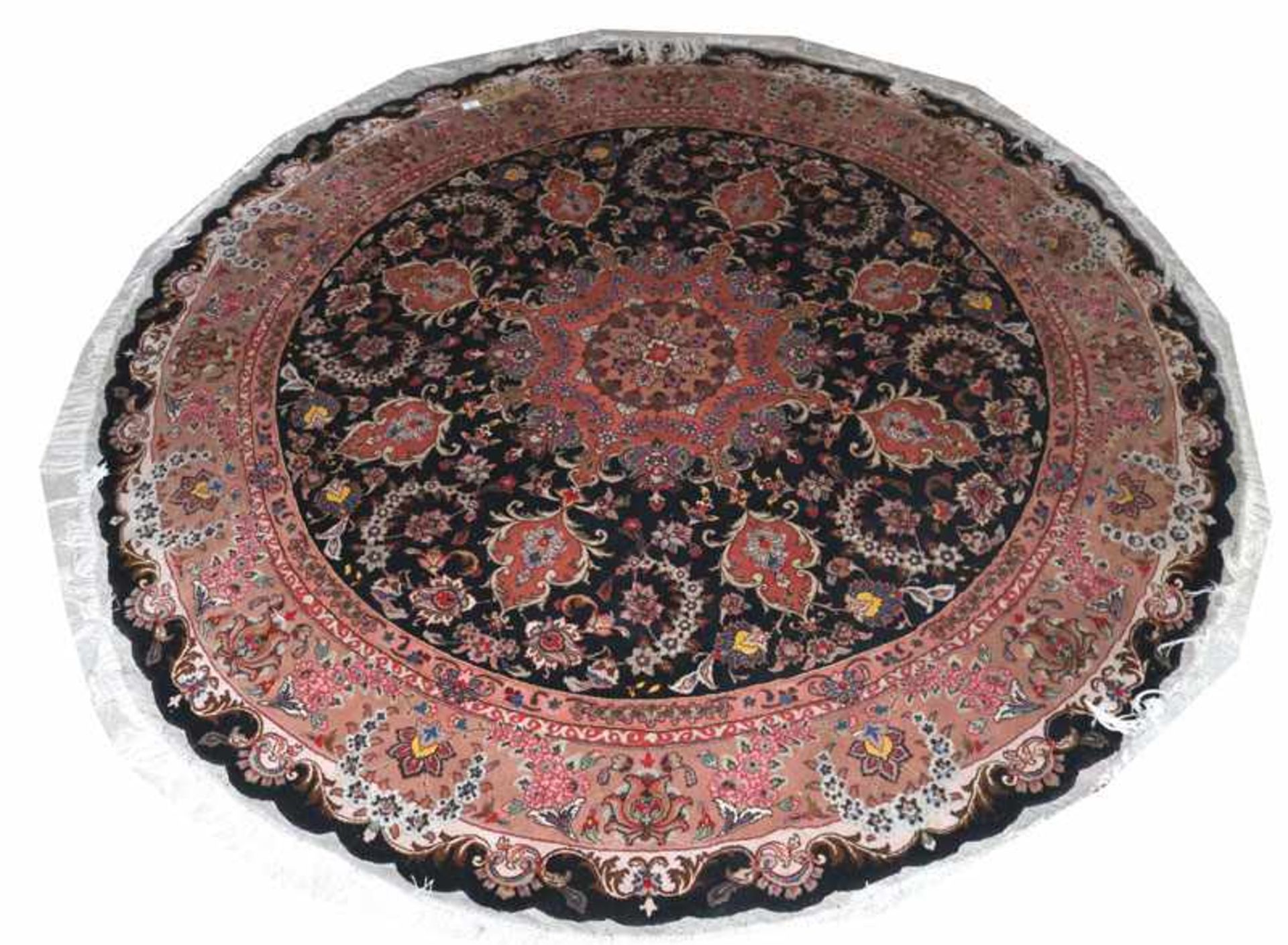 Teppich, rund, Kayseri, rosè/beige/blau, leichte Gebrauchsspuren, D 210 cm