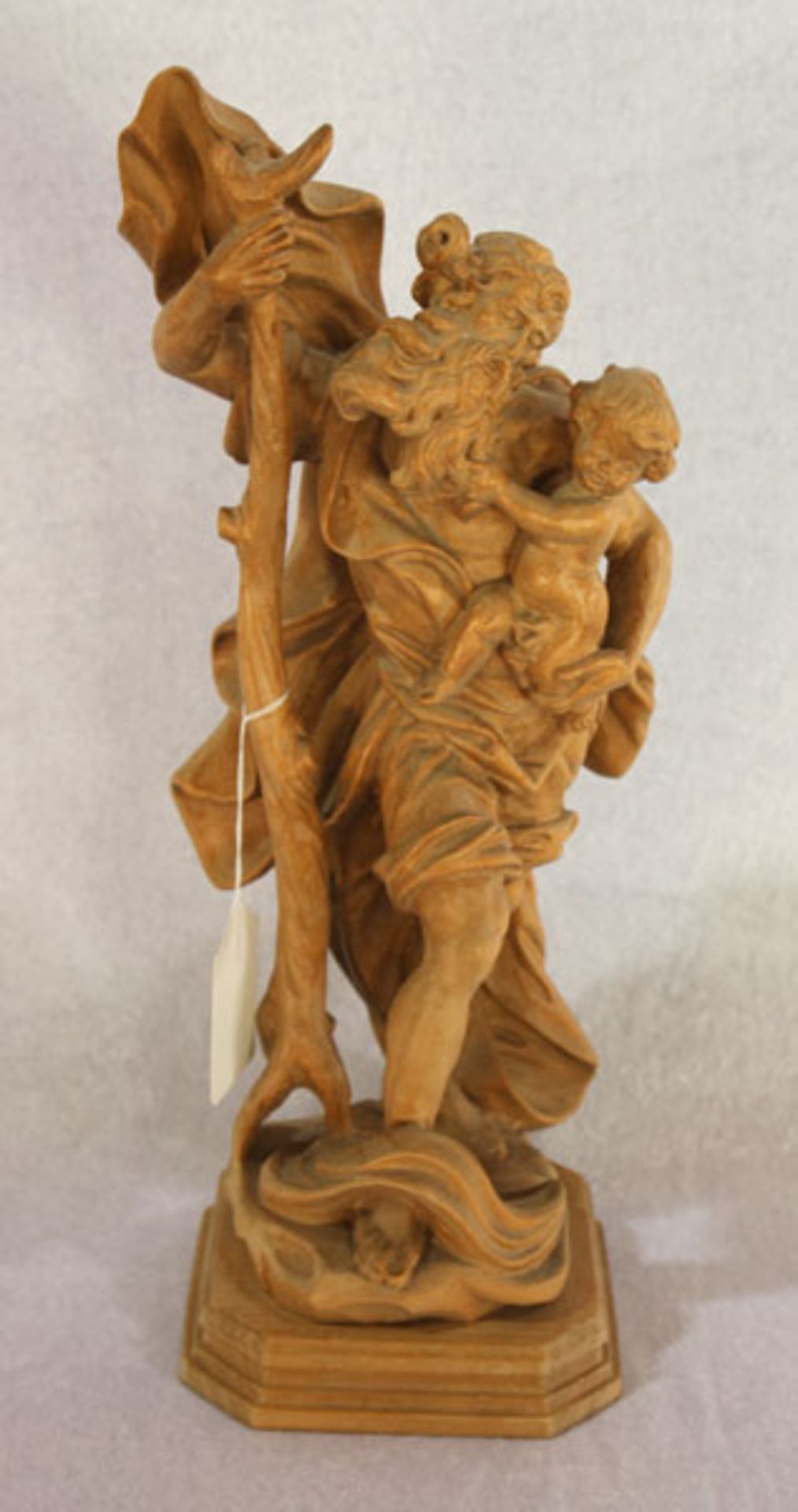 Holz Figurenskulptur 'Hl. Christophorus', gebeizt, H 32,5 cm