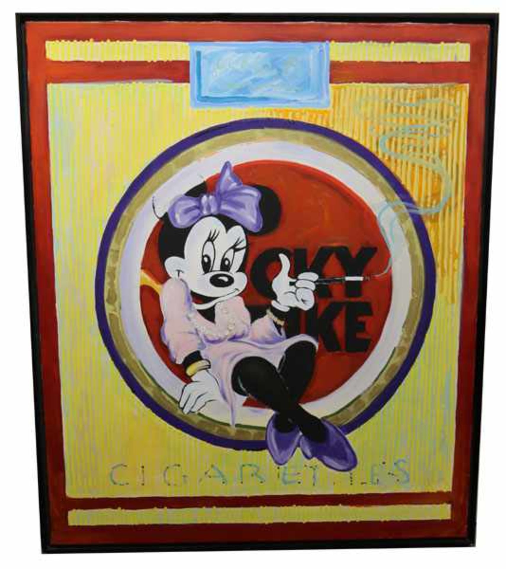 Gemälde Acryl/LW 'Micky Mouse', gerahmt, Rahmen leicht bestossen, incl. Rahmen 124,5 cm x 104 cm,