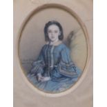 Pierre Jean Edmond Castan – pastel drawing – Portrait of Gertrude Wilson as a young girl in blue,