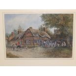 F. W. Fitch – watercolour – A hunting party, Dunchurch, 9.5” x 14.5”