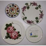 A Plichta rose pattern plate, one other, a painted tea plate having a colour key to verso 'Wengers