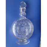 A Baccarat glass moonflask decanter with etched armorial decoration - .BACCARAT FRANCE', 10” overall