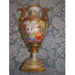 A 19thC Derby style floral painted & gilded vase – re-stuck and restored, 14” high.