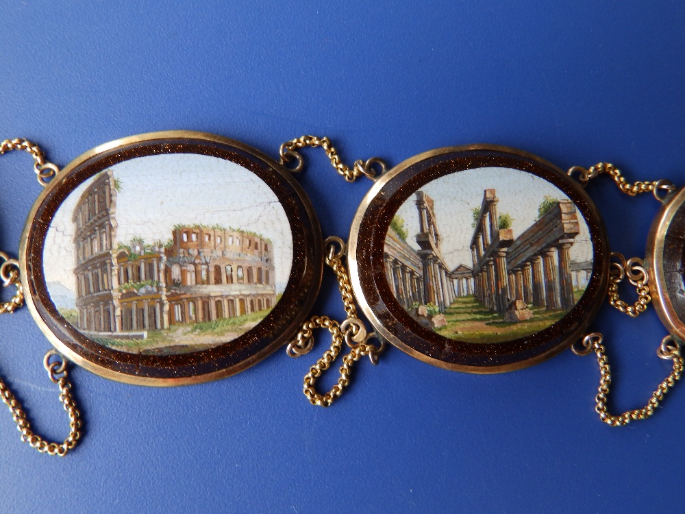 An early 19thC Italian micro-mosaic 'Grand Tour' gold necklace, comprising 12 graduated oval - Bild 4 aus 9