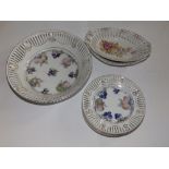 A set of six ribbon border continental dessert dishes and one other pair. (8)