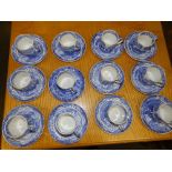 12 Copeland Spode Italian pattern blue & white coffee cups & saucers. (24)