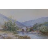 Frederick J. Widgery – watercolour with gouache – Fingle Bridge, Dartmoor, signed, 11” x 17.5”.