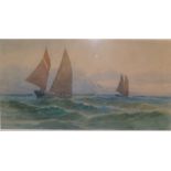 H. E. Dawe – watercolour -Penzance fishing luggers homeward bound, signed, 8” x 14.5”.