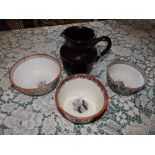 A 19thC agate ware jug and three Victorian sugar basins. (4)