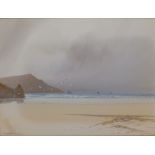 Reginald Sherrin – watercolour – Coastal scene with beach, signed, 10” x 13”.