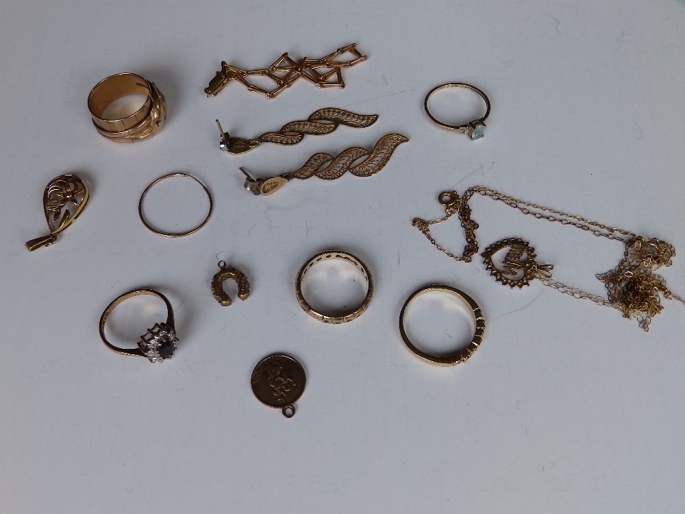 Five gold rings and other items.