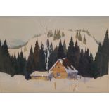 Graham Noble Norwell – watercolour – Canadian log cabin, signed, 10” x 13.5”.