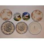 A Bovey Pottery 1911 Coronation plate, a pair of Fan pattern Bovey plates and two other pairs of