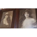 A pair of black & white prints depicting Victorian beauties.