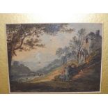 In the style of William Payne – a small watercolour – Landscape with figures.