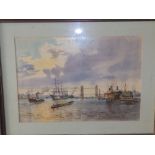 Michael Crawley – watercolour – Shipping on the Thames before Tower Bridge, signed.