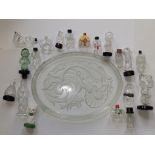 A Czechoslovakian glass dressing table tray, a collection of novelty figural scent bottles and a