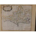 Robert Morden – Hand coloured antiquarian map of Dorst Shire, 14” x 16”.