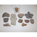 11 small ancient Mayan pottery ornaments/fragments.