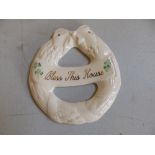 A Belleek 'Bless This House' plaque – dark blue backstamp.