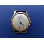 A gent's 9ct gold Omega automatic wrist watch with centre seconds – no strap.