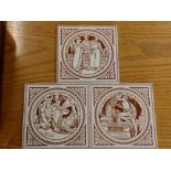 Three Minton brown printed Shakespeare tiles by J.M. Smith.