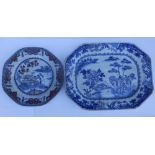 A 19thC Chinese blue & white porcelain serving dish, 13.25” and a plate. (2)