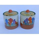 A Clarice Cliff Wilkinson's Pottery crocus pattern preserve jar together with a damaged example by