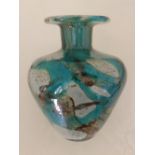 A Mdina green variegated glass vase, 5” high.