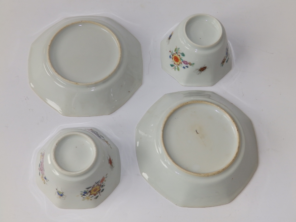 A pair of early 19thC Oriental porcelain octagonal tea bowls together with four saucers painted in - Image 2 of 4