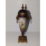 A 19thC Vienna style ormolu mounted porcelain urn – painted mark 'GB' to the interior of the