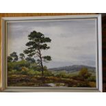 Robert Egginton – oil on board - Extensive lanscape with tree by water, signed, 14” x 19.5”.