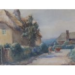 A. B. Waller – watercolour – A street scene near Kingsteignton, signed & dated 1910 (?), 9” x 12.5”