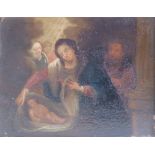 A small antique oil painting on copper – Nativity scene, 5” x 6”.