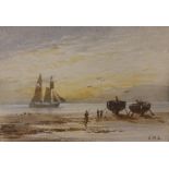 EAL (?) - three small watercolours – Marine scenes, 3.5” x 5”. (3)