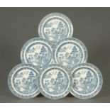 Six Wedgwood of Etruria blue and white Willow patterned plates. Diameter 23 cm.