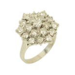 An 18 ct white gold diamond cluster ring, +/- 2 carats, size O, 8.43 grams gross.