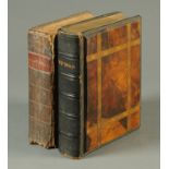 Two bibles, one bound in olive wood the other leather and dated 1809.