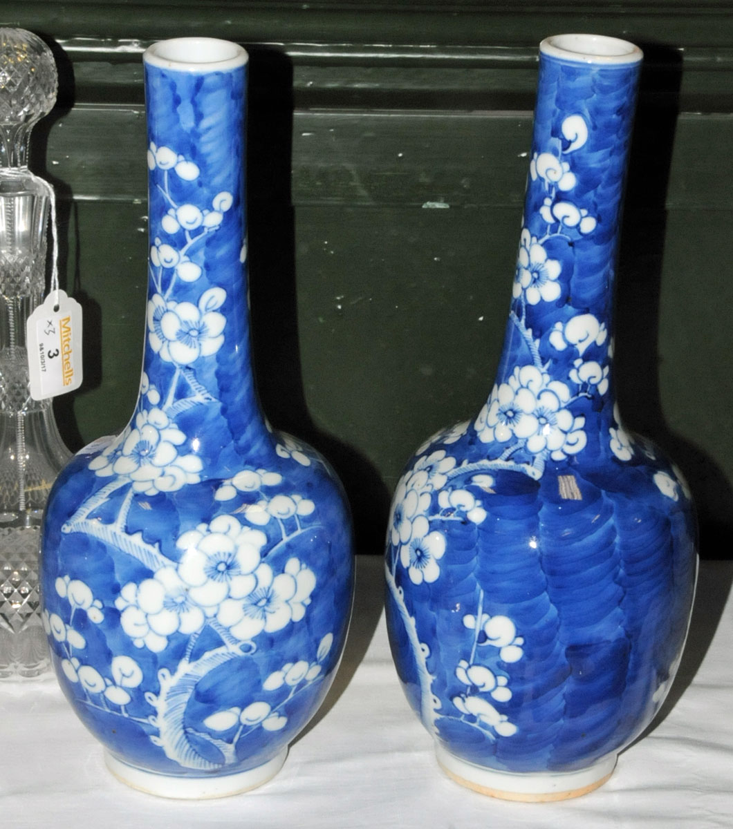 A pair of 19th century Chinese prunus vases, club shaped and with four character mark to base. - Image 4 of 7