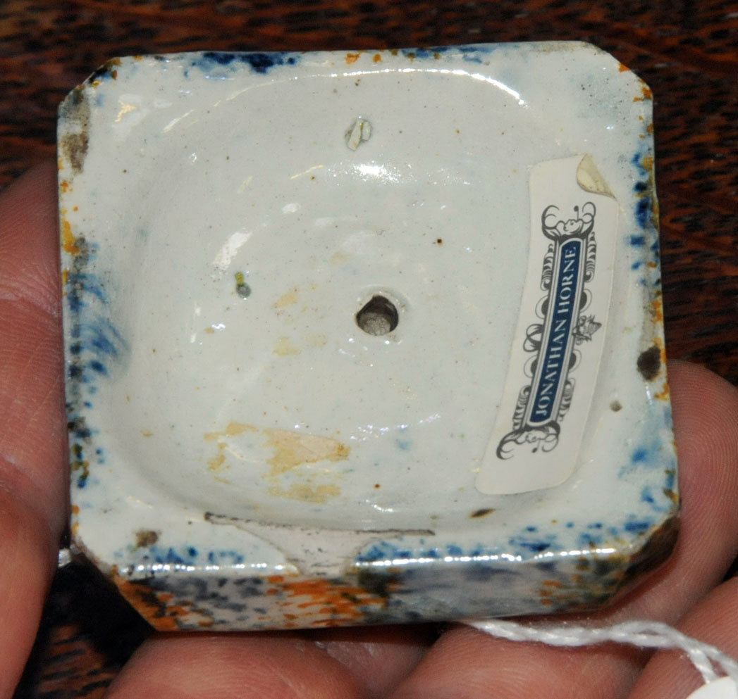 A pair of early 19th century Pearlware recumbent lambs, each bearing "Jonathan Horne" label to base. - Image 5 of 5