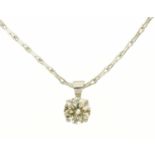 An 18 ct white gold pendant on chain, set with a diamond weighing +/- .76 carats.