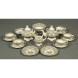 A Victorian brown transfer printed earthenware child's part tea set (17).